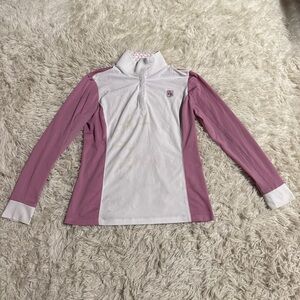Child’s XL White/Pink Romfh Long Sleeve Horseback Riding Show Shirt